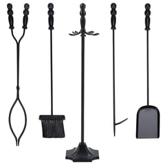 Sweetcrispy Professional 5-Piece Fireplace Tools Set with Heavy Base