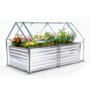 Sweetcrispy Mini Greenhouse Raised Garden Bed with Dual Roll-Up Windows