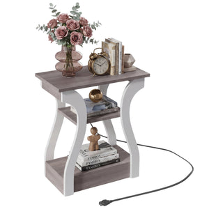 Sweetcrispy 3-Tier End Table with Charging Station for Living Room & Bedroom