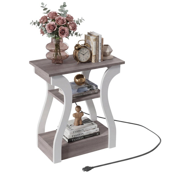 Sweetcrispy 3-Tier End Table with Charging Station for Living Room & Bedroom