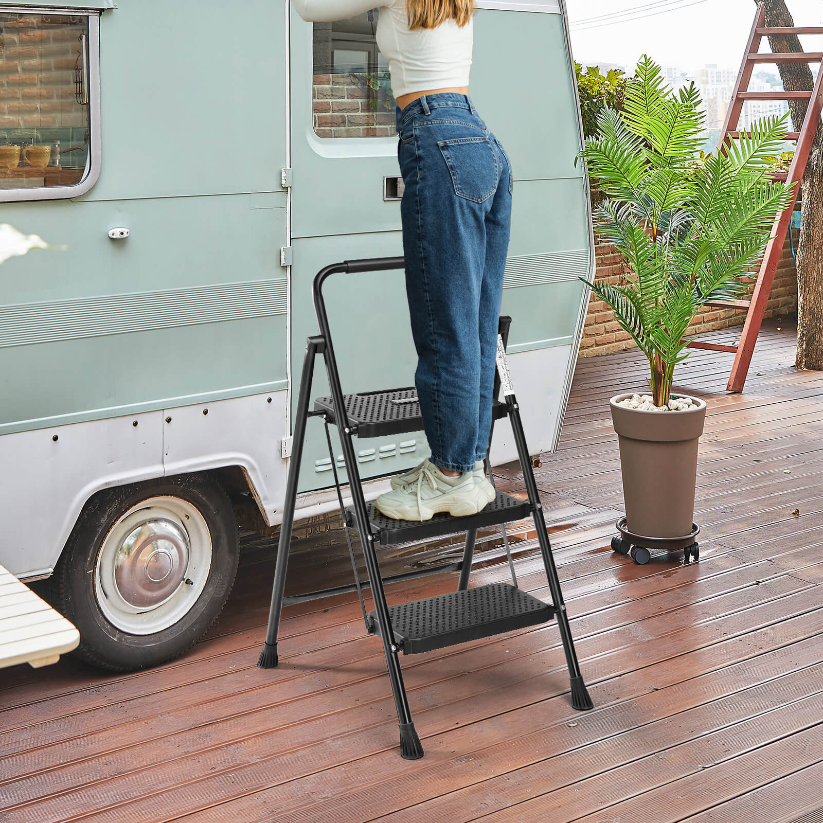 Sweetcrispy Anti-Slip Ladder for Accessing and Storing Items