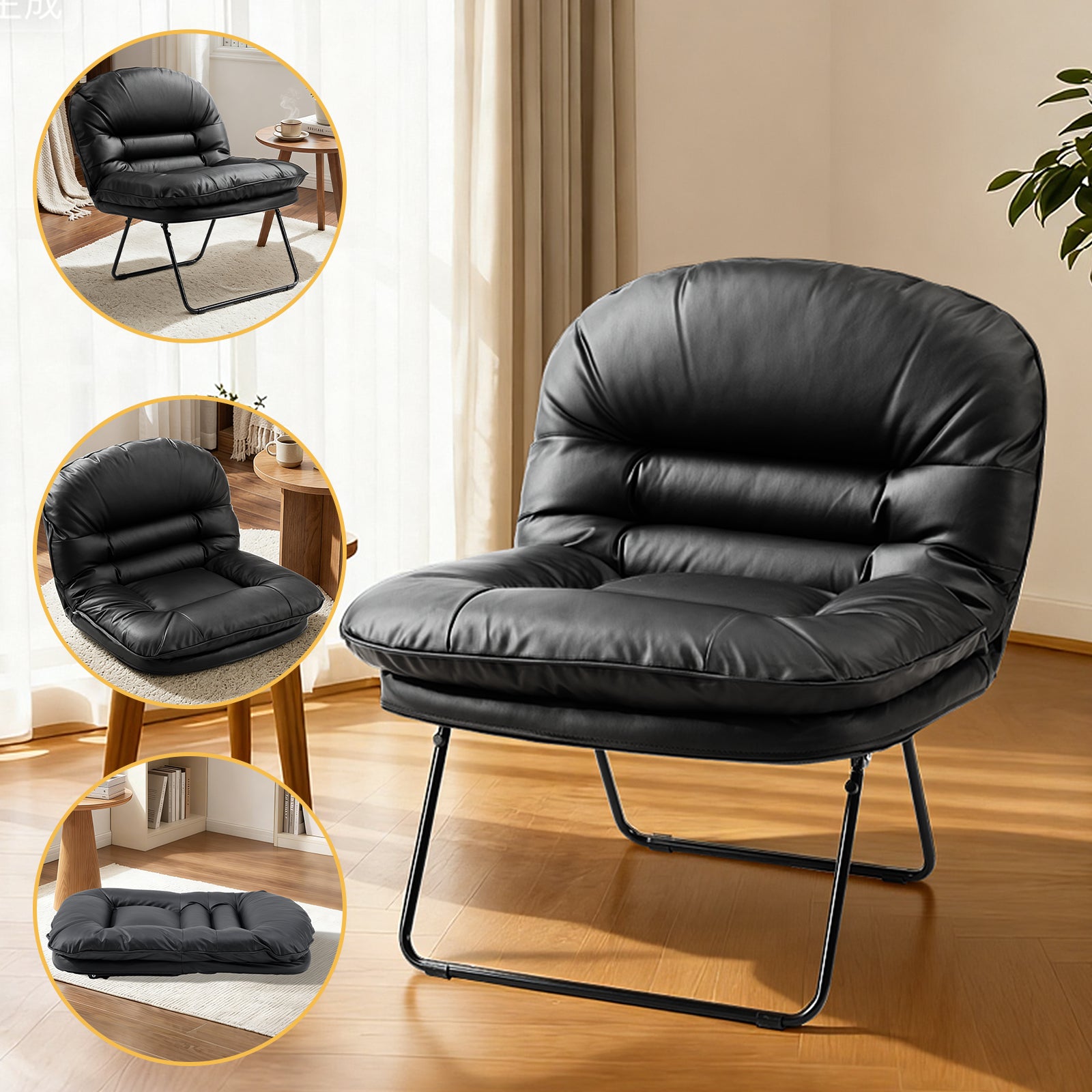 Sweetcrispy Foldable Cushioned Saucer Chair, Lounge Chair with Adjustable Back Support – sweetcrispy