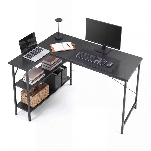 Sweetcrispy, L Shaped Computer Desk with Storage Shelves, Corner Office Desk