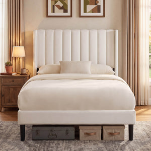 Sweetcrispy Upholstered Platform Bed Frame，Modern Accent Indoor Bedroom Furniture