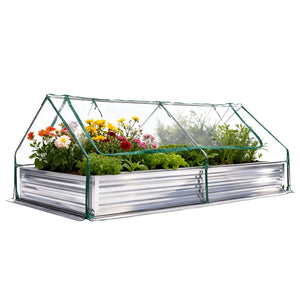 Sweetcrispy Mini Greenhouse Raised Garden Bed with Dual Roll-Up Windows