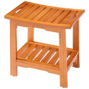 Sweetcrispy Teak Shower Bench, Adjustable Shower Stool with Non-Slip Seat for Bathroom, Tub, Spa and Outdoor Use