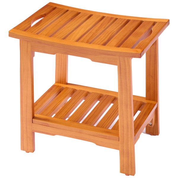 Sweetcrispy Teak Shower Bench, Adjustable Shower Stool with Non-Slip Seat for Bathroom, Tub, Spa and Outdoor Use