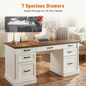 Sweetcrispy Farmhouse Executive Desk Wood Writing Desk with 7 Drawers