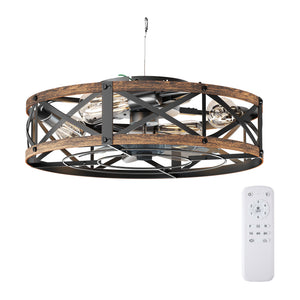 Sweetcrispy Farmhouse Caged Ceiling Fan with Light Flush Mount Fandelier Remote Dimmable LED for Bedroom Living Room Kitchen