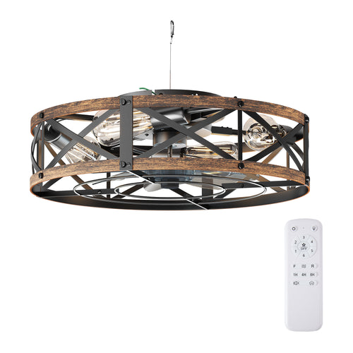 Sweetcrispy Dimmable Caged Ceiling Fan with Light & Remote for Bedroom Kitchen