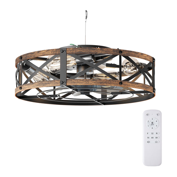 Sweetcrispy Farmhouse Caged Ceiling Fan with Light Flush Mount Fandelier Remote Dimmable LED for Bedroom Living Room Kitchen