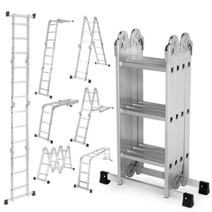 Sweetcrispy 7-in-1 Aluminum Folding Ladder, Extension Telescoping Ladder with Safety Locks