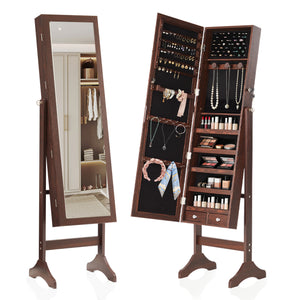 Sweetcrispy Freestanding Adjustable Full Length Mirror Jewelry Cabinet