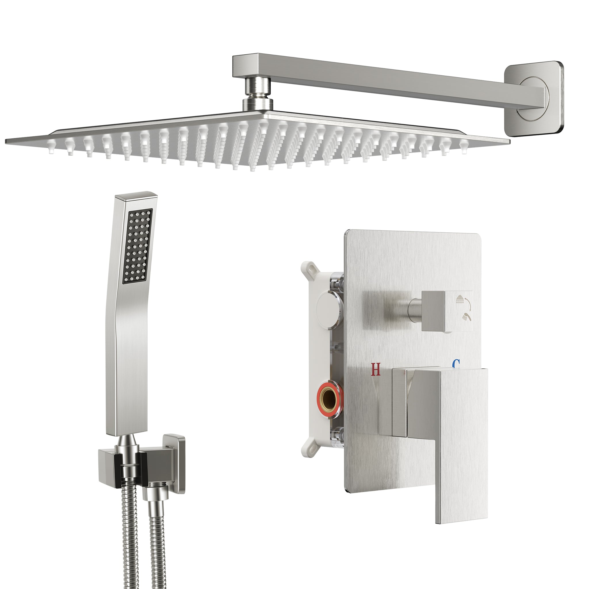 Sweetcrispy 304 Stainless Steel Wall Mount Shower Head and Handle Set, Anti-Rust, 360° Adjustable, Pressure Balanced, Temp Stable, High Flow Luxury Trim Kit‌