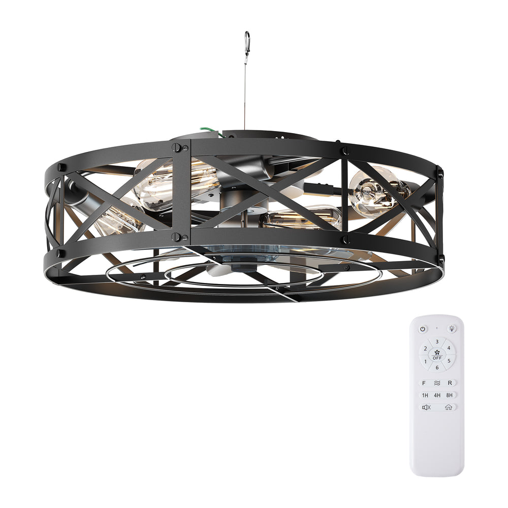 Sweetcrispy Dimmable Caged Ceiling Fan with Light & Remote for Bedroom Kitchen