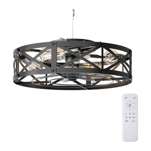Sweetcrispy Farmhouse Caged Ceiling Fan with Light Flush Mount Fandelier Remote Dimmable LED for Bedroom Living Room Kitchen