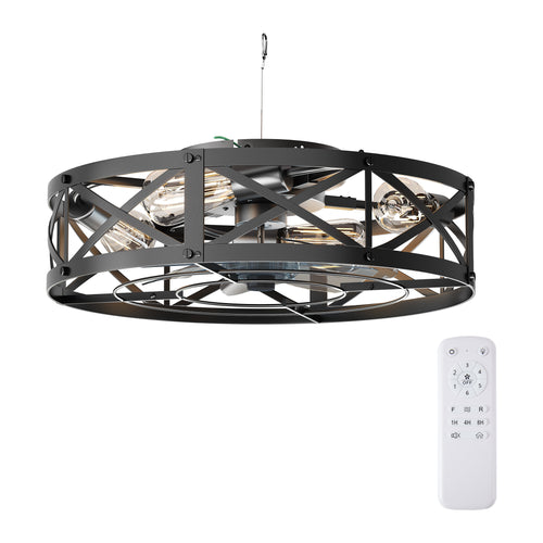 Sweetcrispy Farmhouse Caged Ceiling Fan with Light Flush Mount Fandelier Remote Dimmable LED for Bedroom Living Room Kitchen