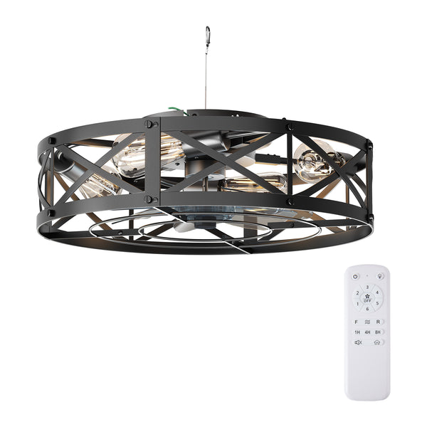 Sweetcrispy Dimmable Caged Ceiling Fan with Light & Remote for Bedroom Kitchen