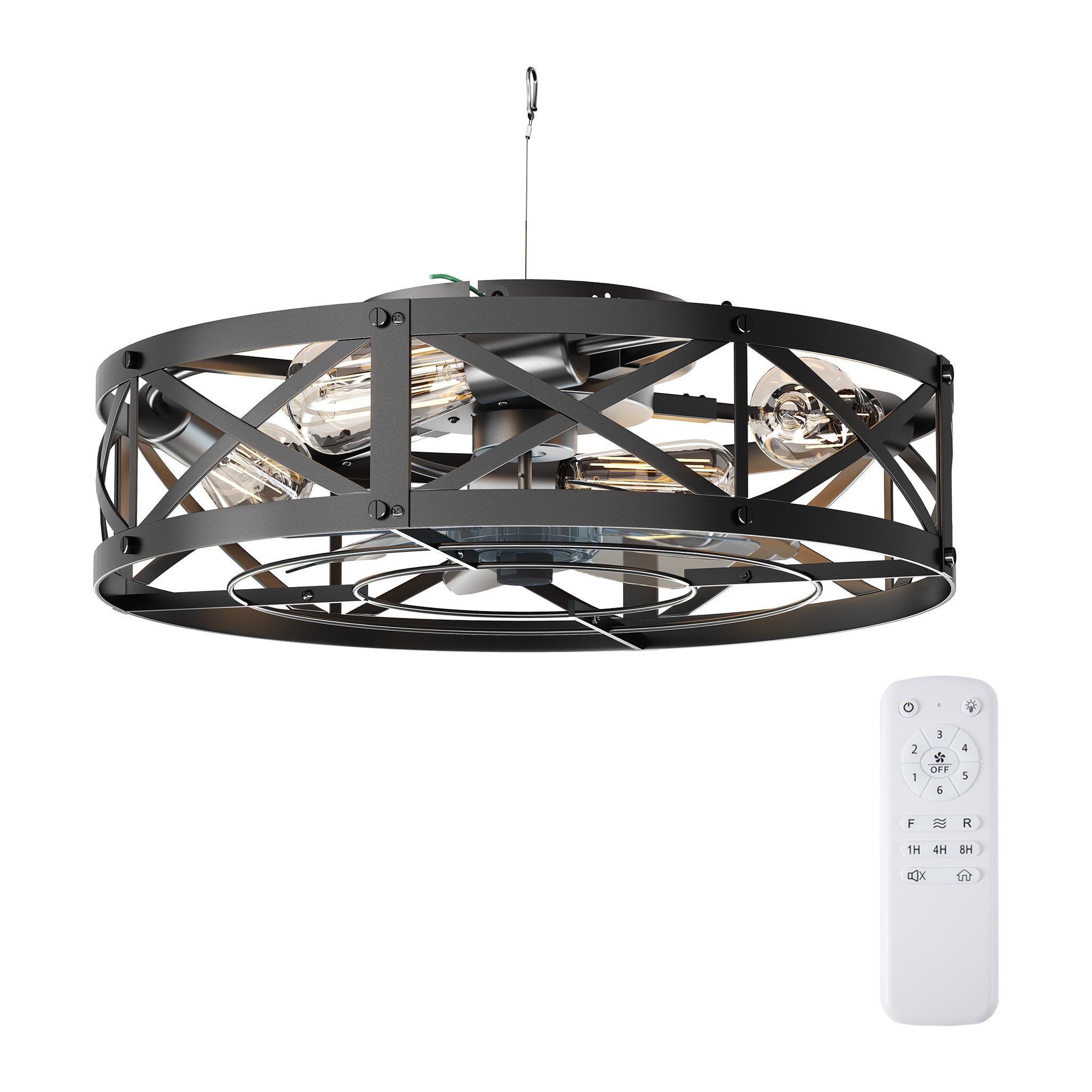 Sweetcrispy Farmhouse Caged Ceiling Fan with Light Flush Mount Fandelier Remote Dimmable LED for Bedroom Living Room Kitchen