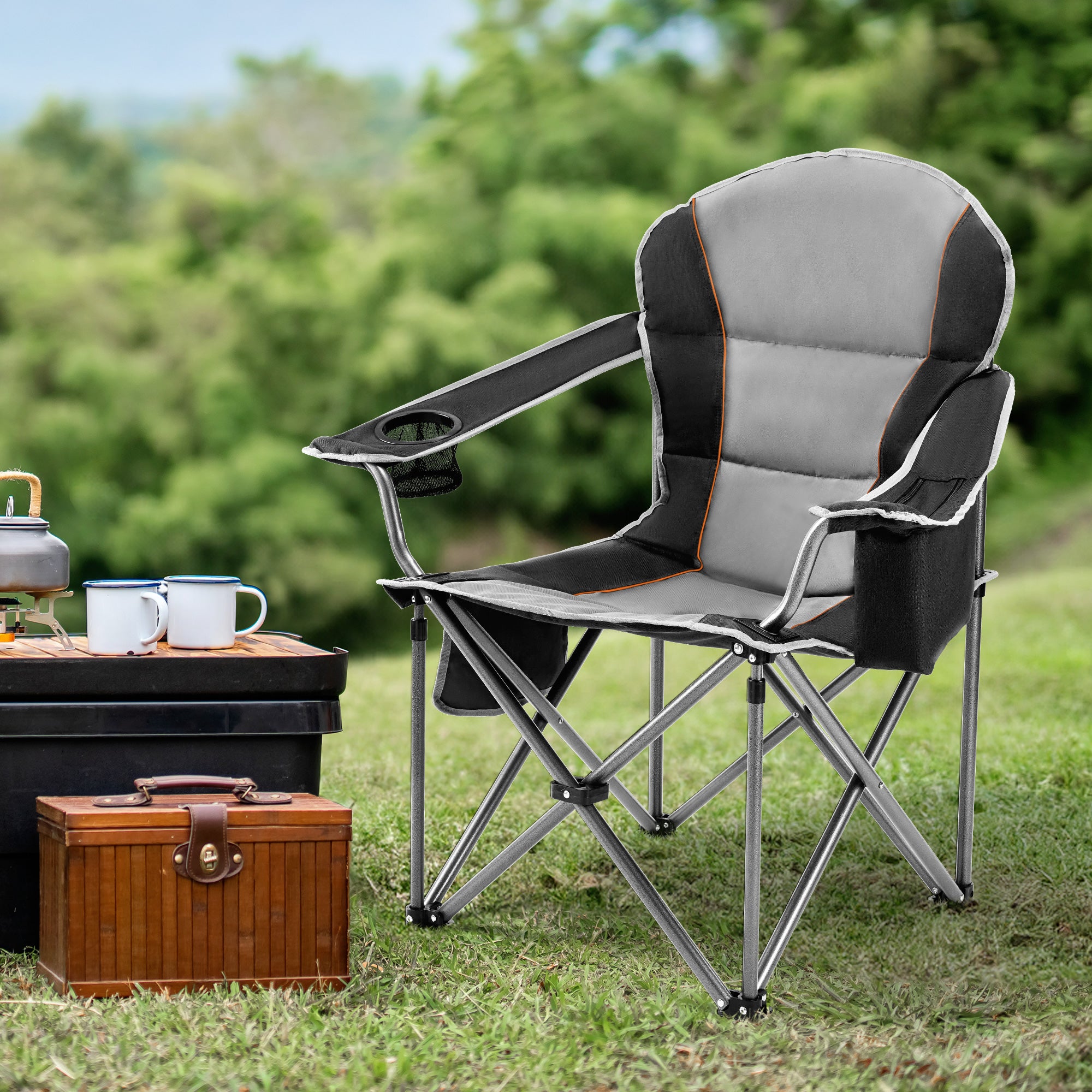 Sweetcrispy Portable Folding Camping Chair with Side Pocket