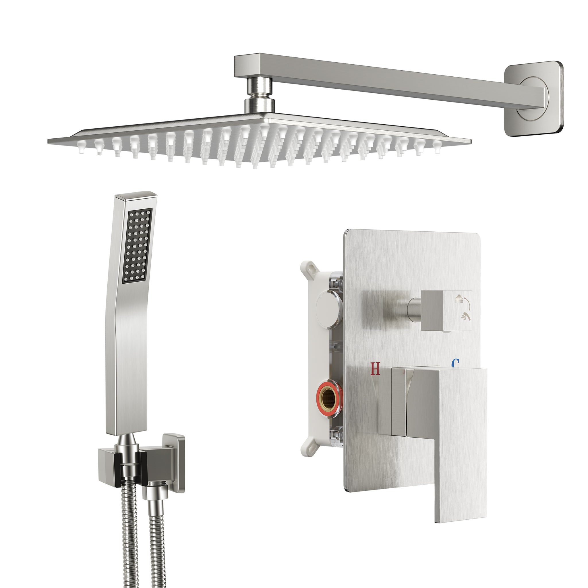 Sweetcrispy 304 Stainless Steel Wall Mount Shower Head and Handle Set, Anti-Rust, 360° Adjustable, Pressure Balanced, Temp Stable, High Flow Luxury Trim Kit‌