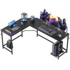 Sweetcrispy L-shaped Computer Desk with CPU Stand and Side Hooks for Home Office & Gaming