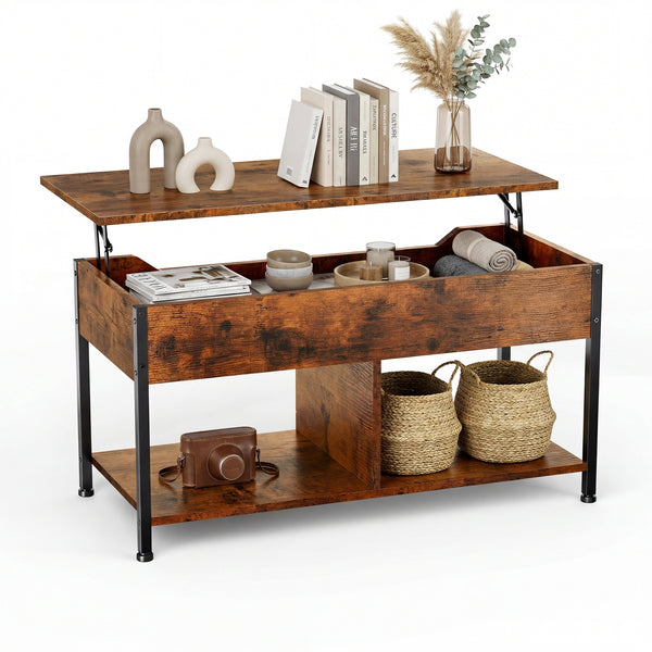 Sweetcrispy Adjustable Lift-Top Coffee Table with Storage for Living Room