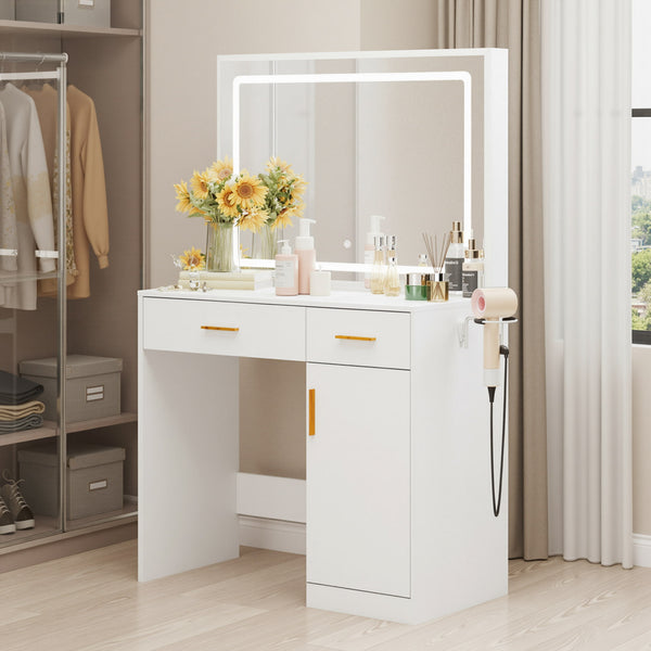 Sweetcrispy Makeup Vanity Desk with Oversized LED Mirror