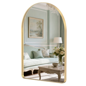Sweetcrispy Arched-Top Rectangular Wall-Mounted Mirror – Aluminum Frame, HD Tempered Glass, Perfect for Bathroom, Bedroom & Living Room