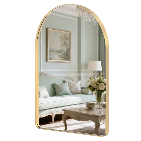 Sweetcrispy Arched-Top Rectangular Wall-Mounted Mirror – Aluminum Frame, HD Tempered Glass, Perfect for Bathroom, Bedroom & Living Room