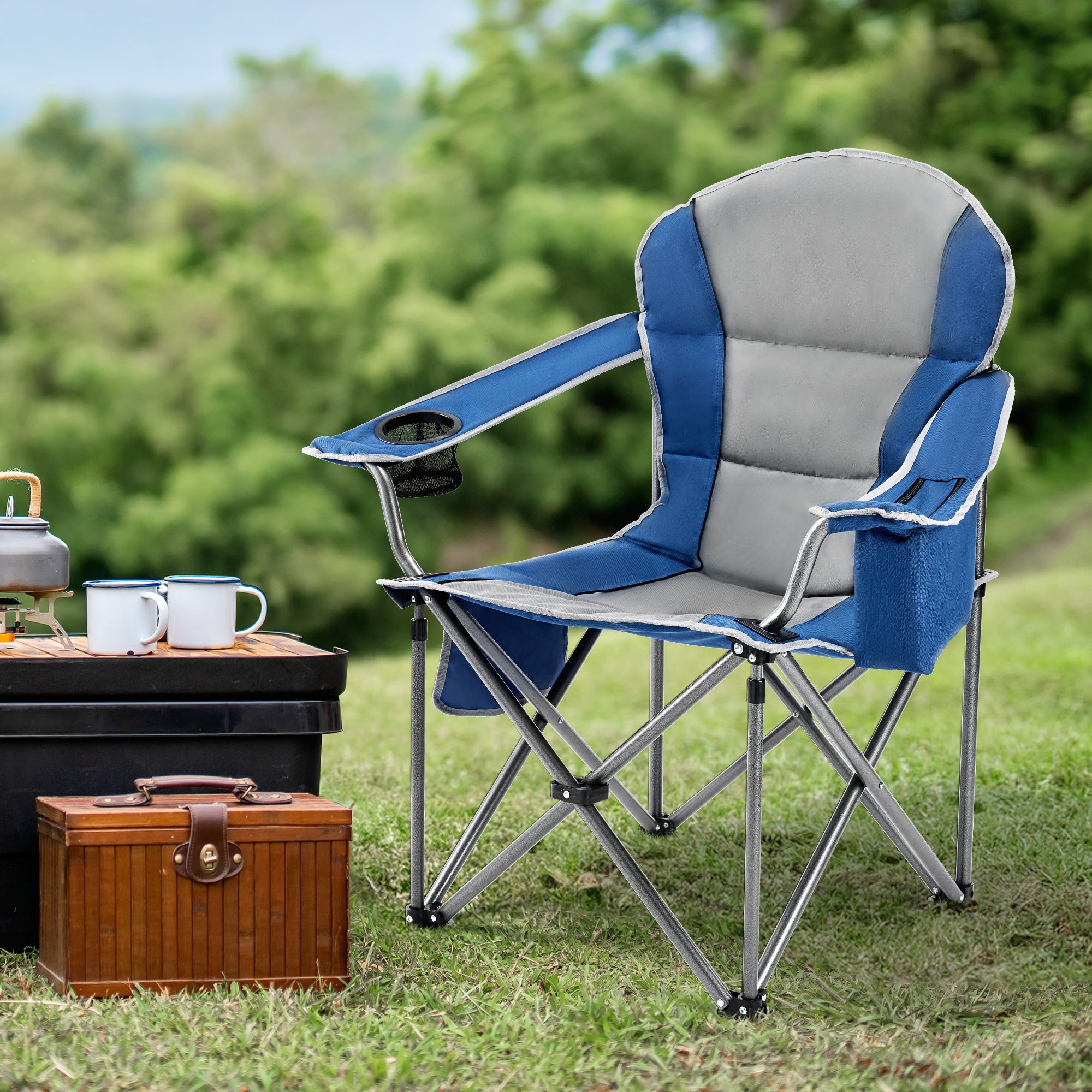 Sweetcrispy Portable Folding Camping Chair with Side Pocket