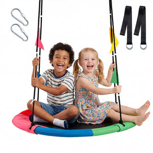 Sweetcrispy 40" Kids Saucer Swing, Adjustable Rope, 440lb Capacity, 600D Oxford Fabric, Outdoor Tree Swing with 4 Detachable Flags