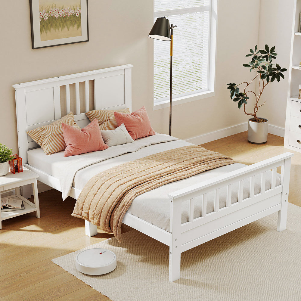 Sweetcrispy Classic Solid Wood Twin Bed Frame with Headboard & Footboard