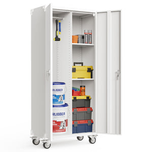 Sweetcrispy Lockable Metal Storage Cabinet with Wheels and Adjustable Shelves