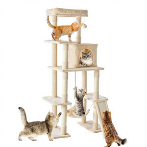 Sweetcrispy 63 Inch Plush Cat Tree Tower with Condo and Sisal Posts