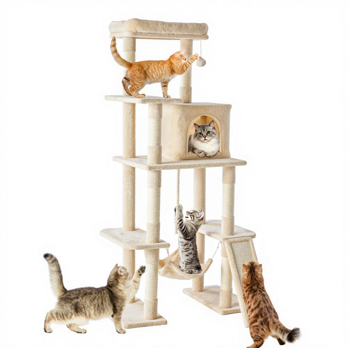 Sweetcrispy 63 Inch Plush Cat Tree Tower with Condo and Sisal Posts