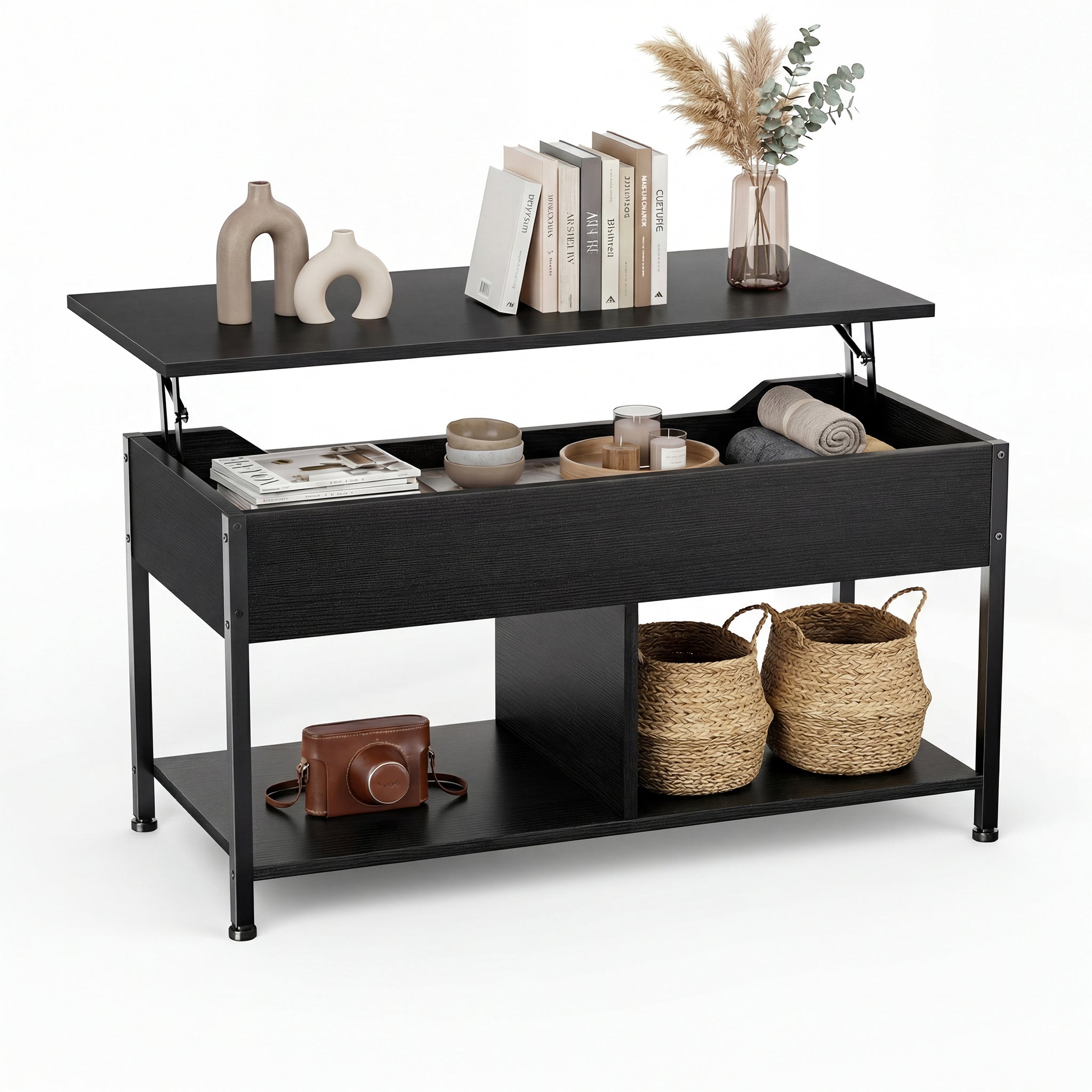 Sweetcrispy Adjustable Lift-Top Coffee Table with Storage for Living Room