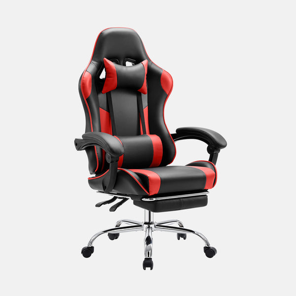 Sweetcrispy Gaming Chair with Footrest Upholstered Armrests for Home Office