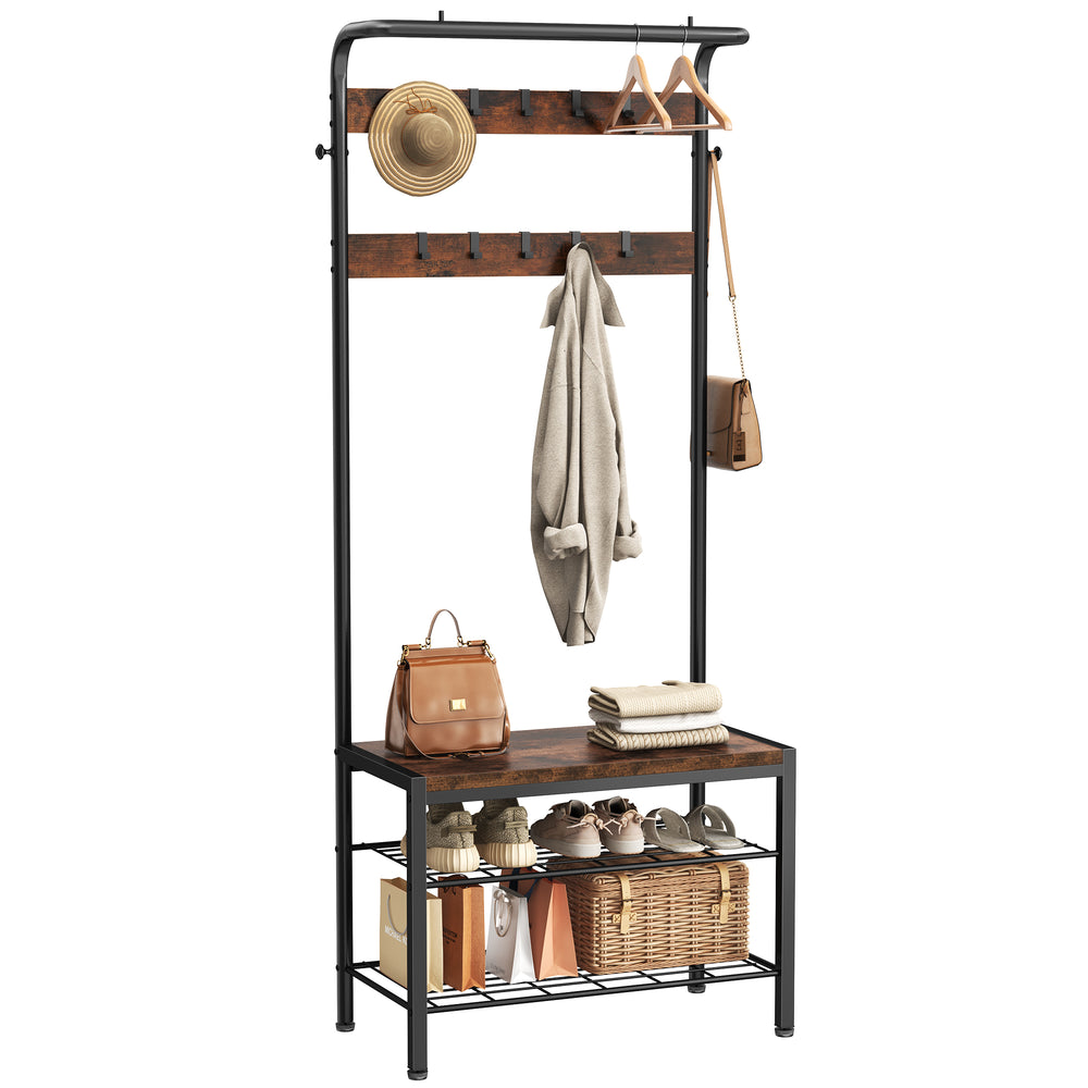 Sweetcrispy Modern Coat Rack with Shoe Bench, Hall Tree for Living Room