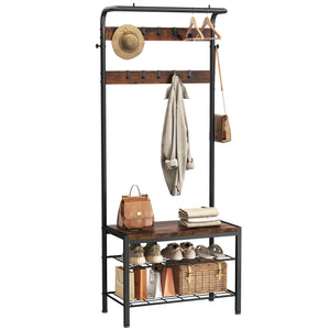 Sweetcrispy Modern Coat Rack with Shoe Bench, Hall Tree for Living Room