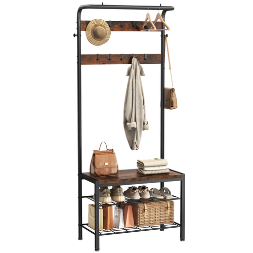 Sweetcrispy Modern Coat Rack with Shoe Bench, Hall Tree for Living Room