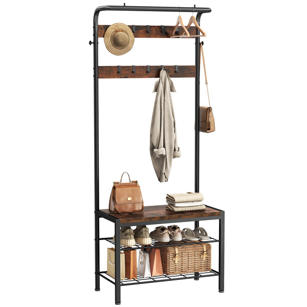 Sweetcrispy Modern Coat Rack with Shoe Bench, Hall Tree for Living Room
