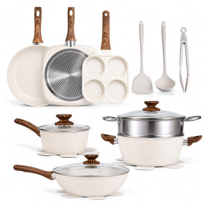 Sweetcrispy 17-Piece Non-Stick Cookware Set with Detachable Handles