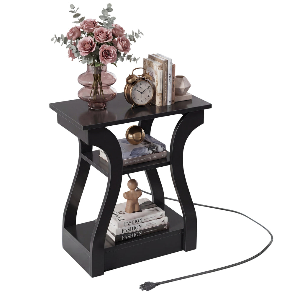Sweetcrispy 3-Tier End Table with Charging Station for Living Room & Bedroom