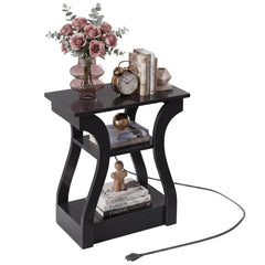 Sweetcrispy 3-Tier End Table with Charging Station for Living Room & Bedroom