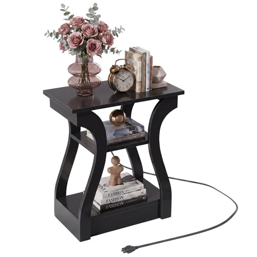 Sweetcrispy 3-Tier End Table with Charging Station for Living Room & Bedroom