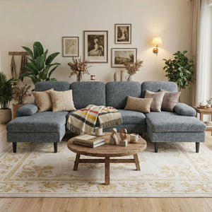 Sweetcrispy U-Shaped Modular Sectional Sofa Couch with Pillows for Living Room