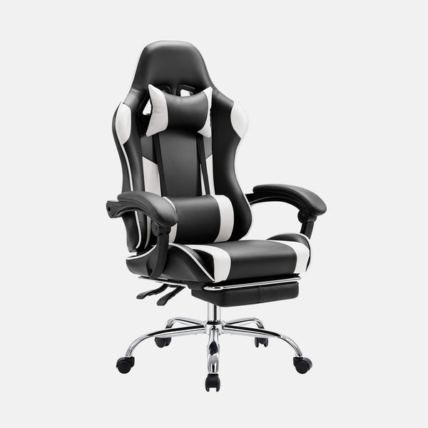 Sweetcrispy Gaming Chair with Footrest Upholstered Armrests for Home Office
