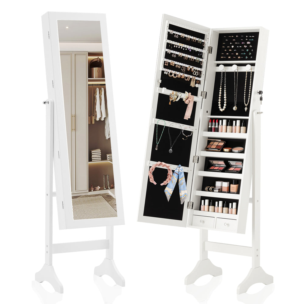 Sweetcrispy Freestanding Adjustable Full Length Mirror Jewelry Cabinet
