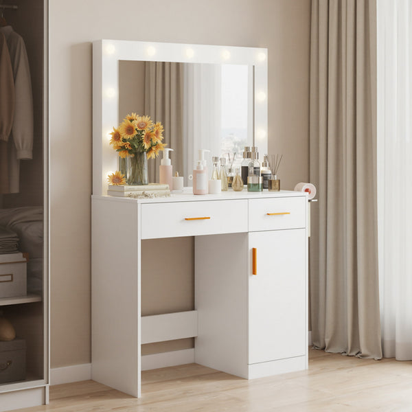 Sweetcrispy Makeup Vanity Desk with Oversized LED Mirror